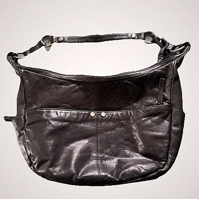 Great American Leatherworks Black Purse Shoulder Bag Silver Hardware Pockets