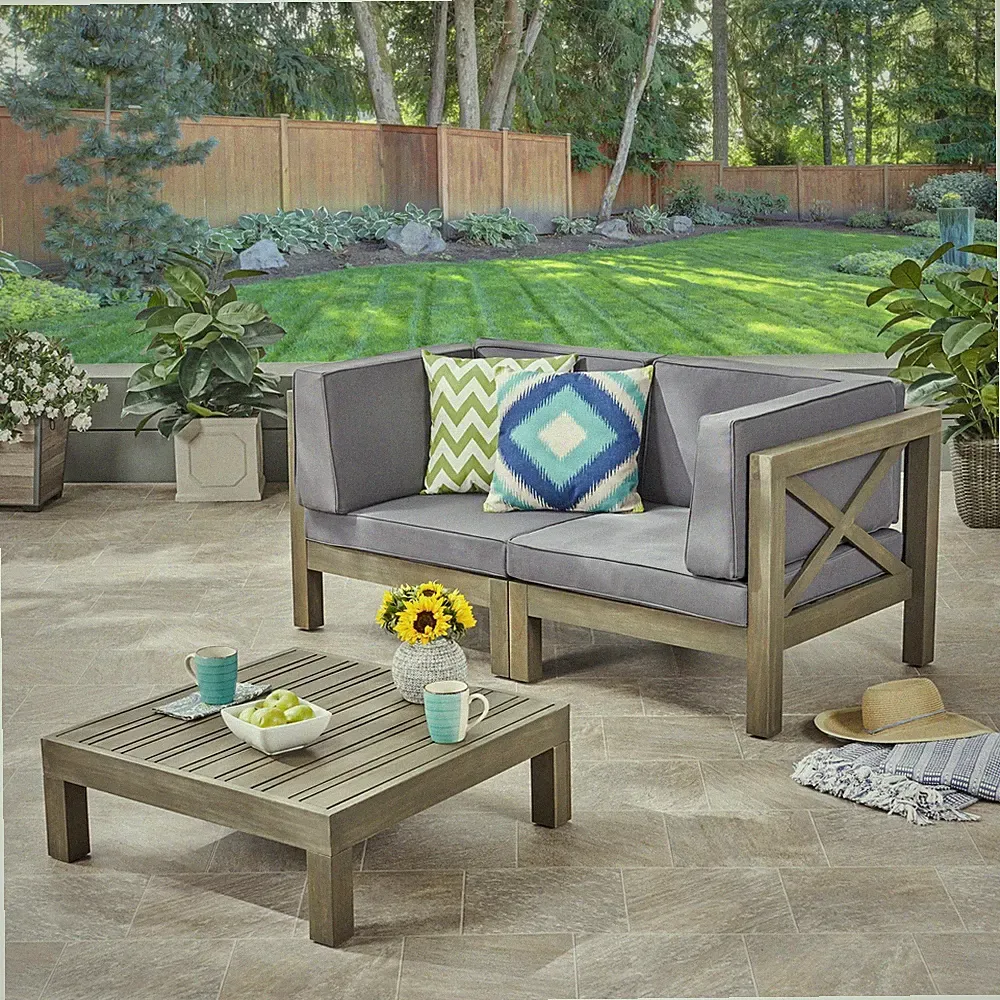 Great Deal Furniture Keith Outdoor Sectional Loveseat Set with Coffee Table 2-S