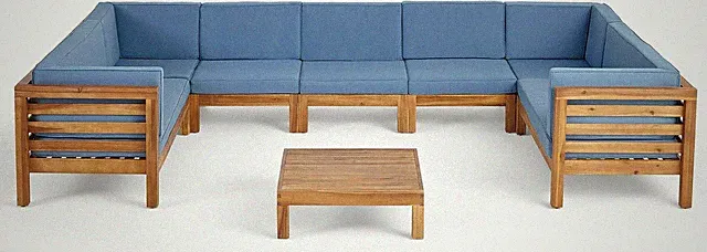Great Deal Furniture Outdoor 9 Seater Acacia Wood Sectional Sofa Set, Teak Fini