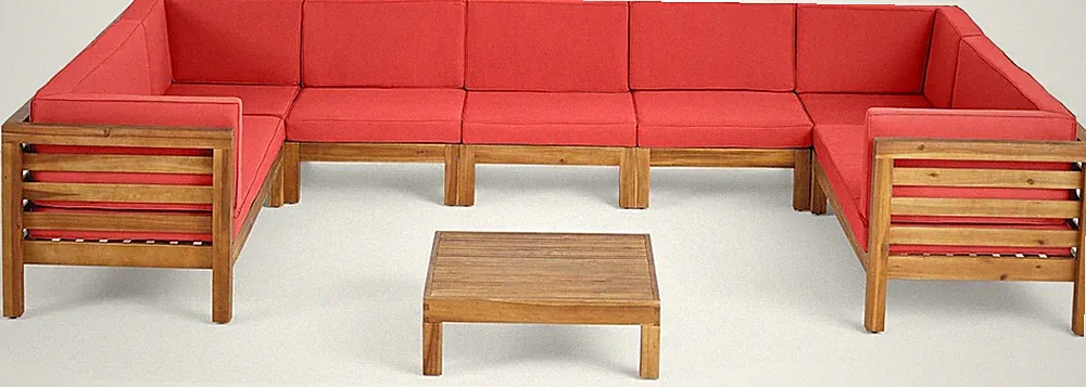Great Deal Furniture Outdoor 9 Seater Acacia Wood Sectional Sofa Set, Teak Fini