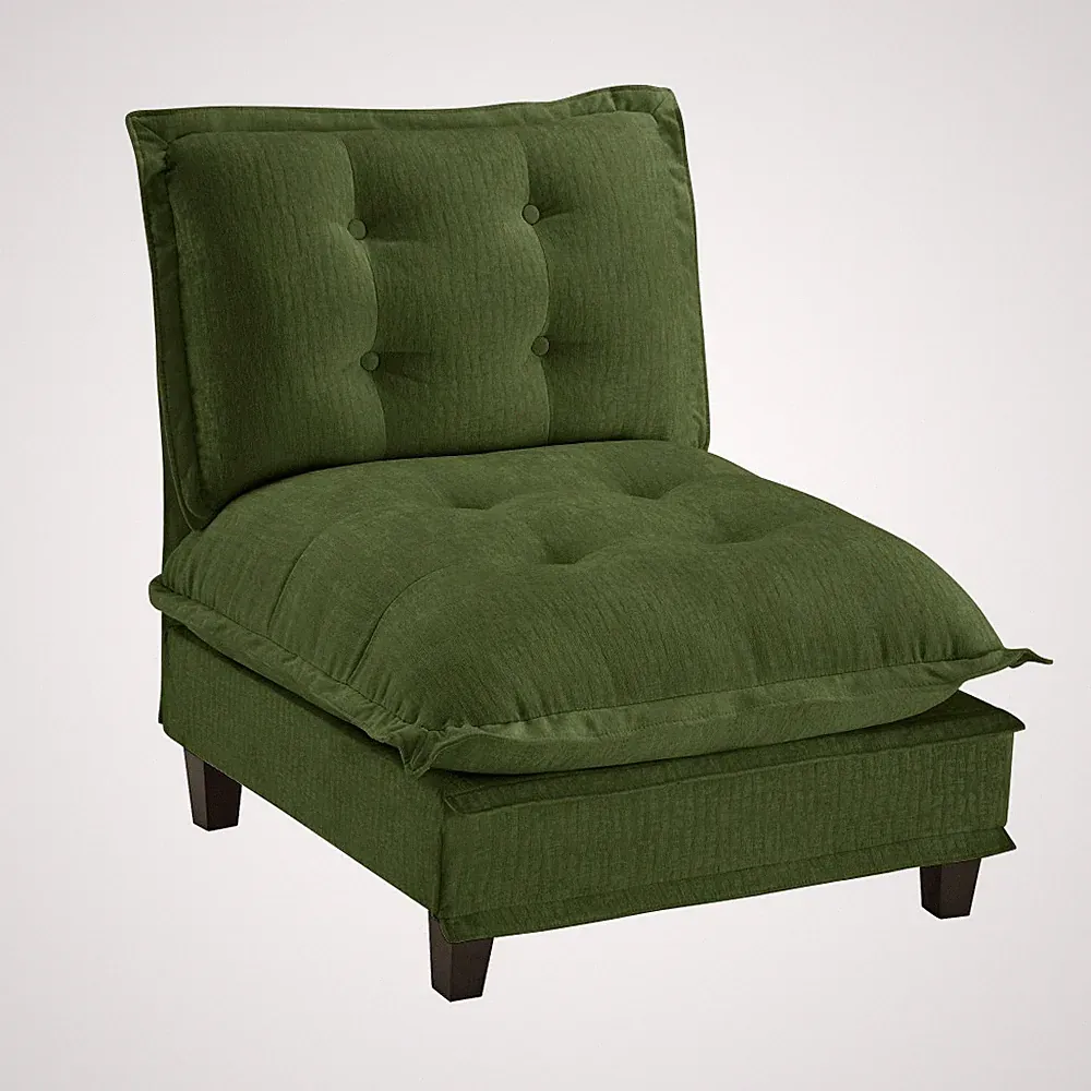 Green 1 Seat Armless Sofa Flexible Modular Couch High Density Foam Solid Wood