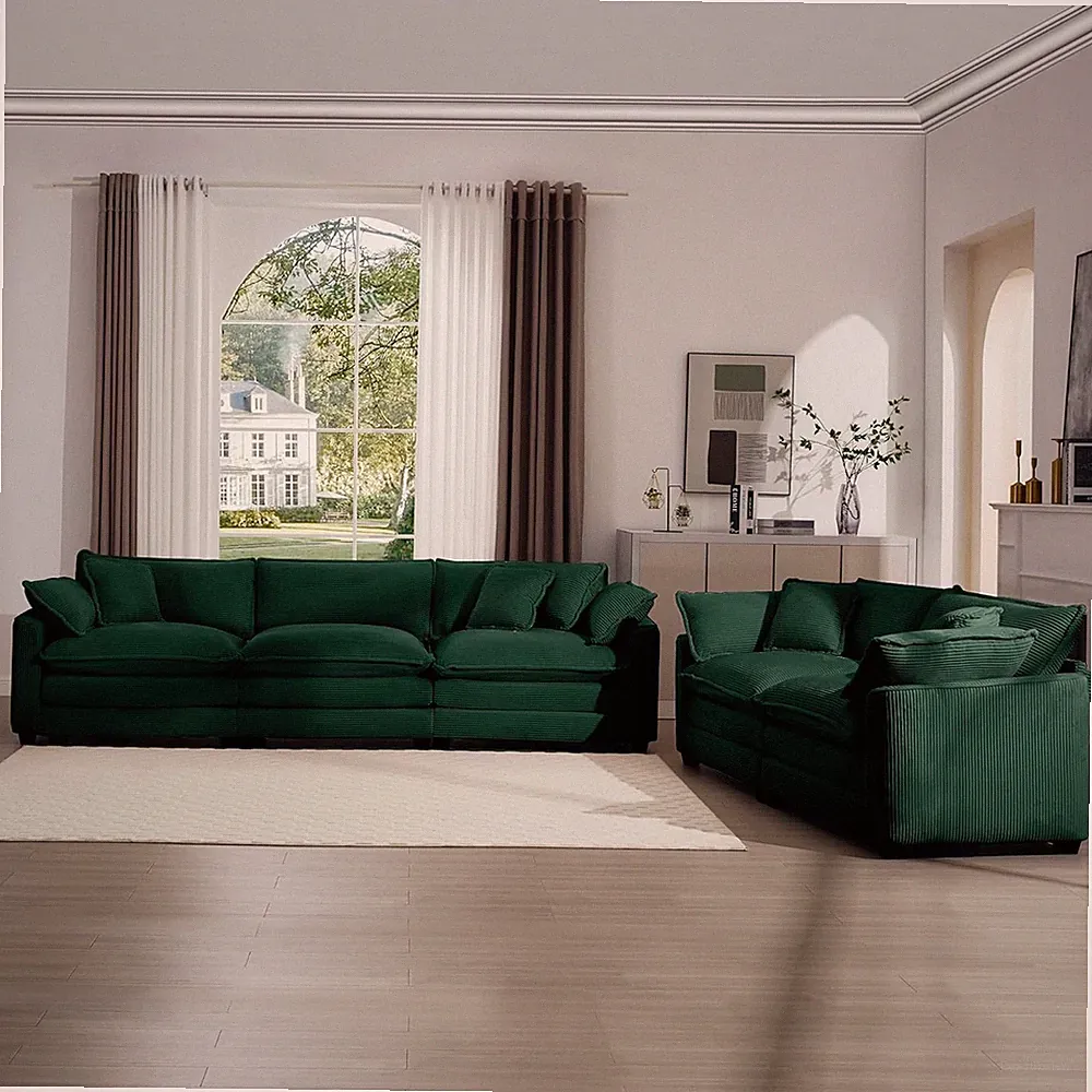Green 2-Piece Sofa Set: Oversized 3-Seater & Loveseat with 9 Pillows