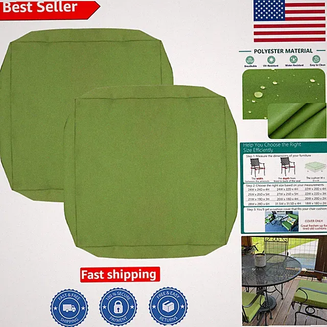 Green 22x22x3 Outdoor Cushion Covers - 2 Pack, Weather-Resistant Protection
