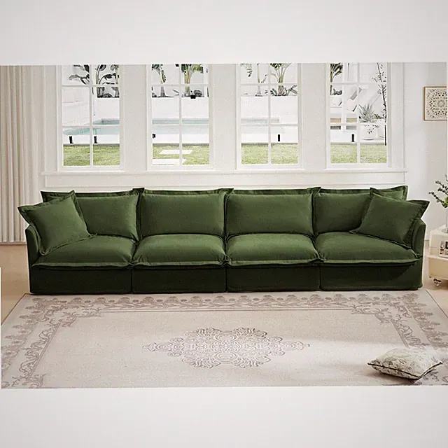 Green 4-Seater Deep Comfort Slipcovered Chenille Cloud Sofa Sectional