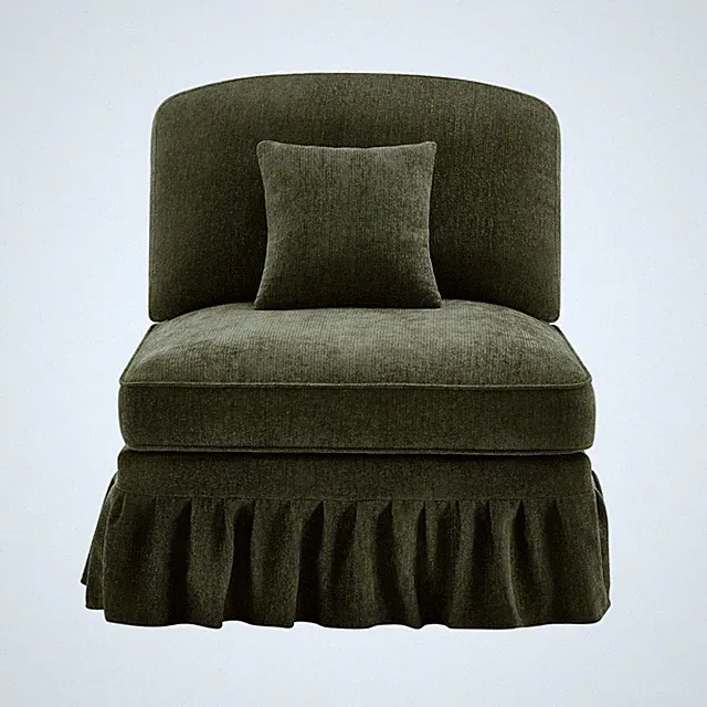 Green Chenille 1-Seater Loveseat Sofa, Removable Skirt, Soft Comfy