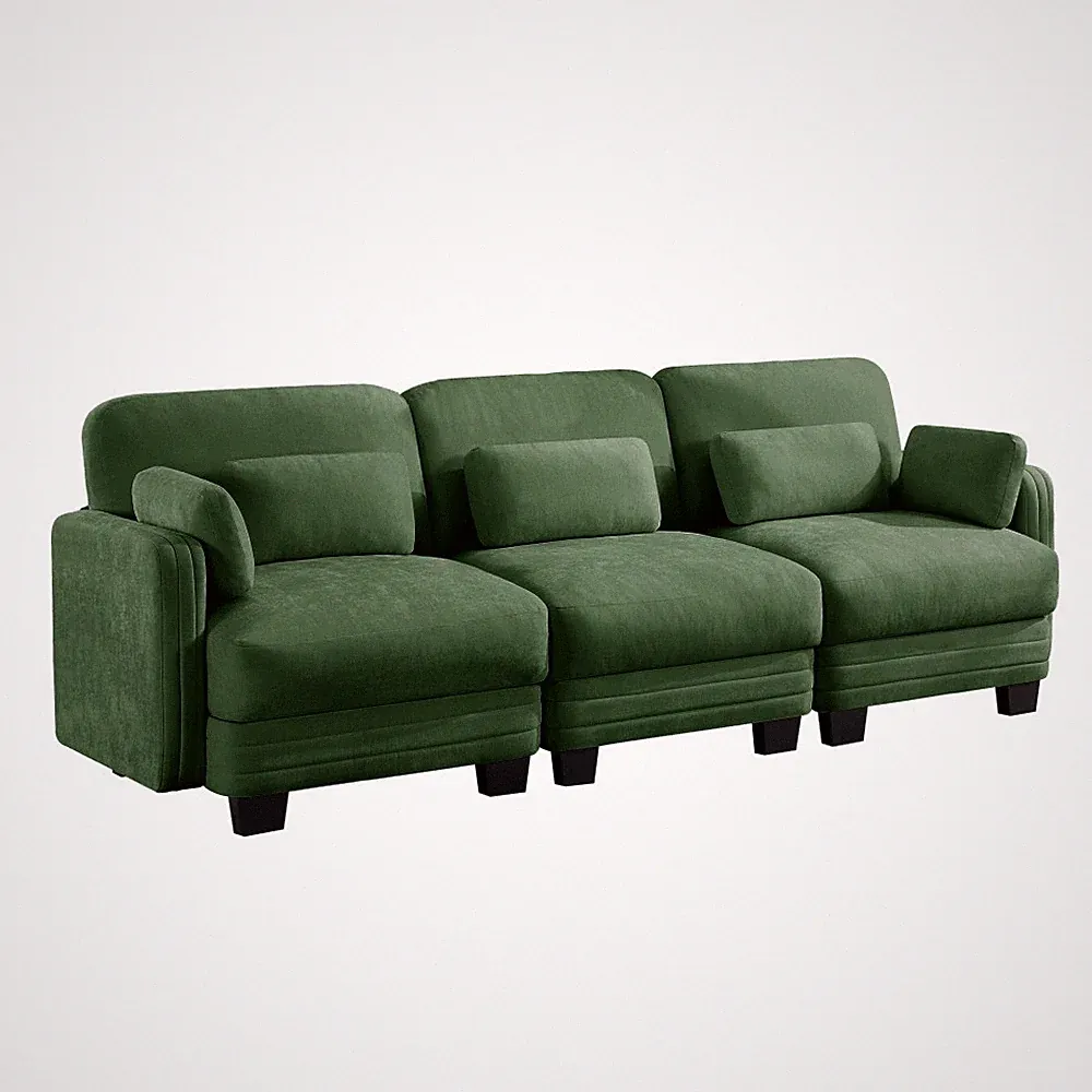 Green Chenille 3 Seater Modular Sectional Sofa Modern Couch Thick Cushion
