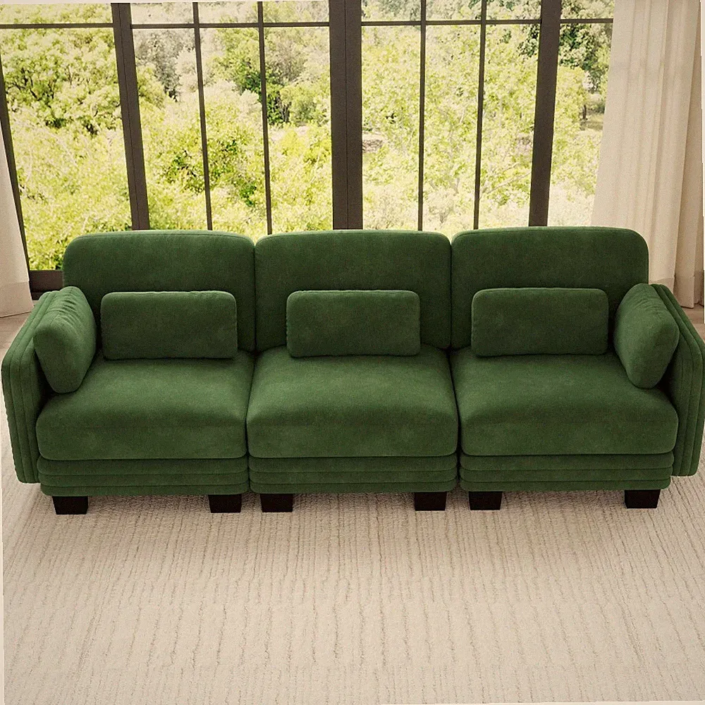 Green Chenille 3 Seater Modular Sectional Sofa Modern Couch Thick Cushion