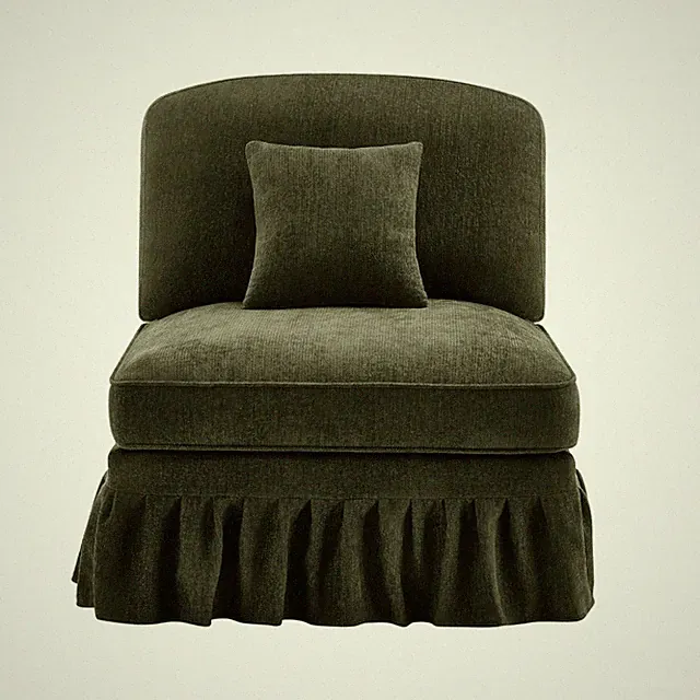 Green Chenille Armless Sofa, Removable Skirt & Pillow, Modular Sectional
