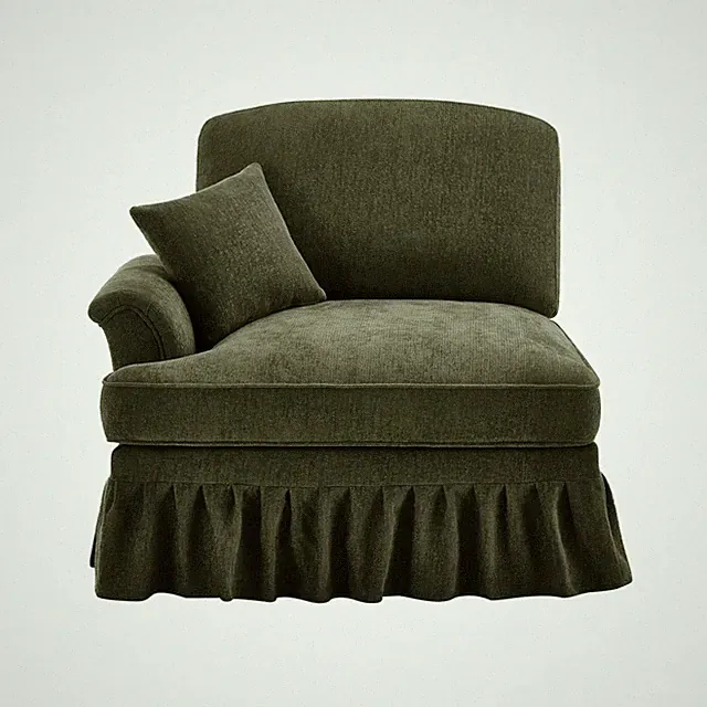 Green Chenille Convertible Sofa w/ Pillow & Detachable Skirt, 38.2"L