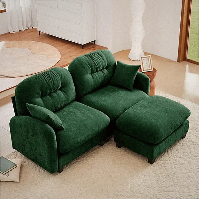 Green Chenille L-Shape Modular Sectional Sofa with Ottoman, Foam