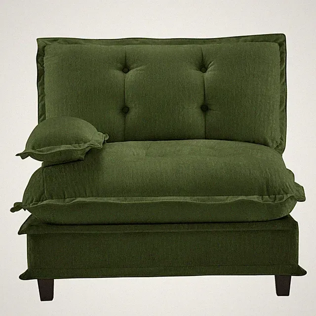 Green Chenille Modular L-Shaped Sofa, 73" L, 1 Seat