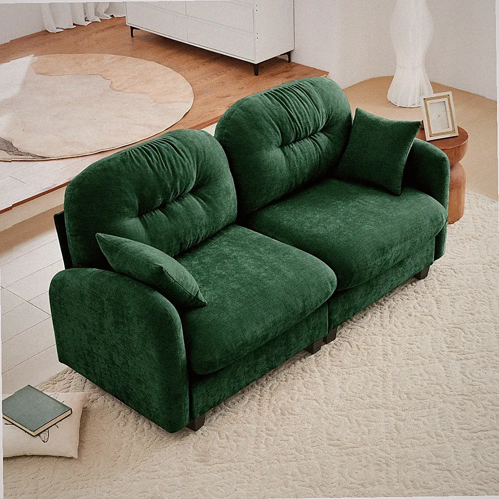 Green Chenille Modular Sectional Loveseat with Quilted Tufted Backrest