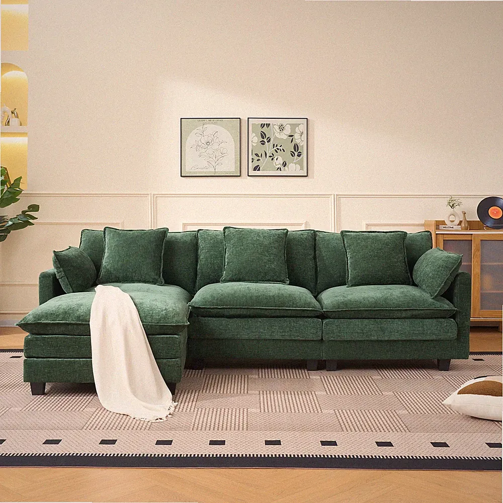 green color 3-seat combo sofa with ottoman for living room apartment bedroom an