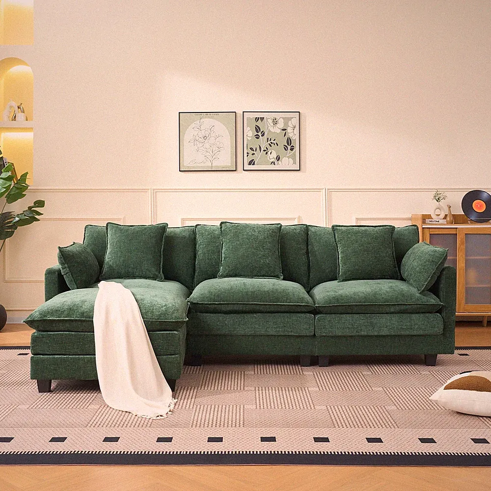 green color 3-seat combo sofa with storage ottoman for living room apartment b