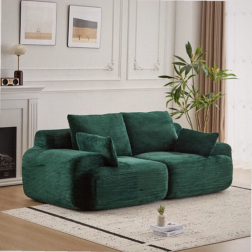 Green Corduroy 2-Seater Sofa, Modular Loveseat with Memory Foam, Pet-Friendly