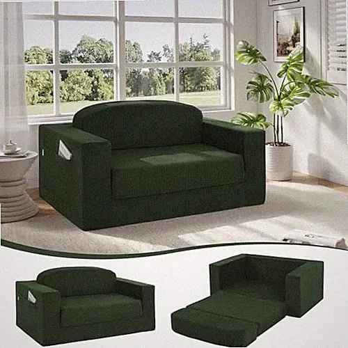 Green Corduroy Fold-Out – Boneless Loveseat Sofa Bed Green (Loveseat)