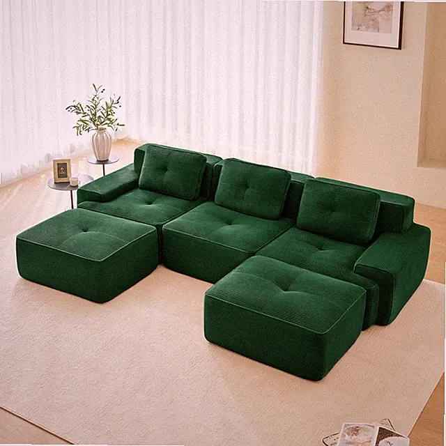 Green Corduroy Modern 3-Seat Sofa Couch, Wide Deep Comfortable Living Room Seat