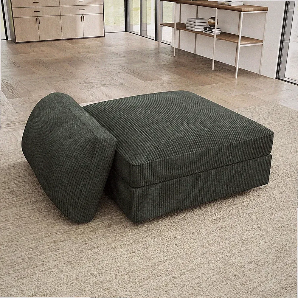Green Corduroy Ottoman Module for Modular Sectional Sofa with Storage