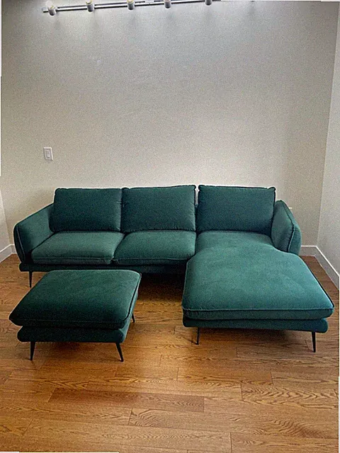 Green Fabric Sectional Sofa Right Chaise Ottoman Track Arms Black Metal Frame