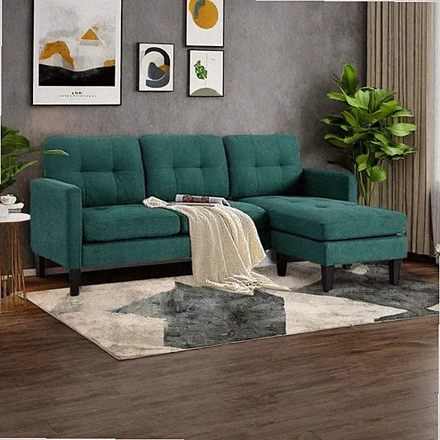 Green L-Shaped Convertible Couch with Reversible Chaise & Storage Ottoman