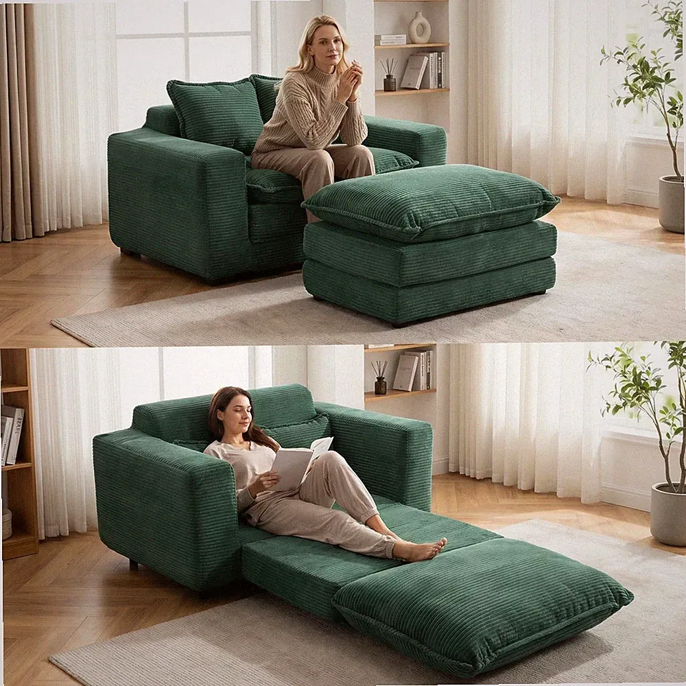 Green Loveseat With Ottoman 3 In 1 Convertible Sofa Bed No Assembly