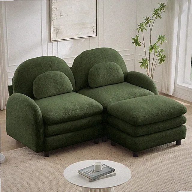 Green Modular Loveseat Sofa Sectional with Ottoman & Curved Pillows