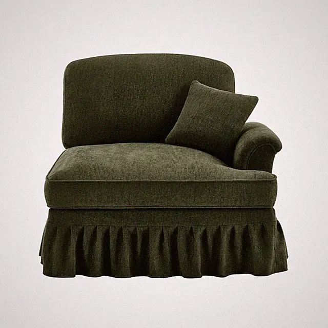 Green Modular Sectional Sofa, Chenille w/ Removable Ruffles & Pillow