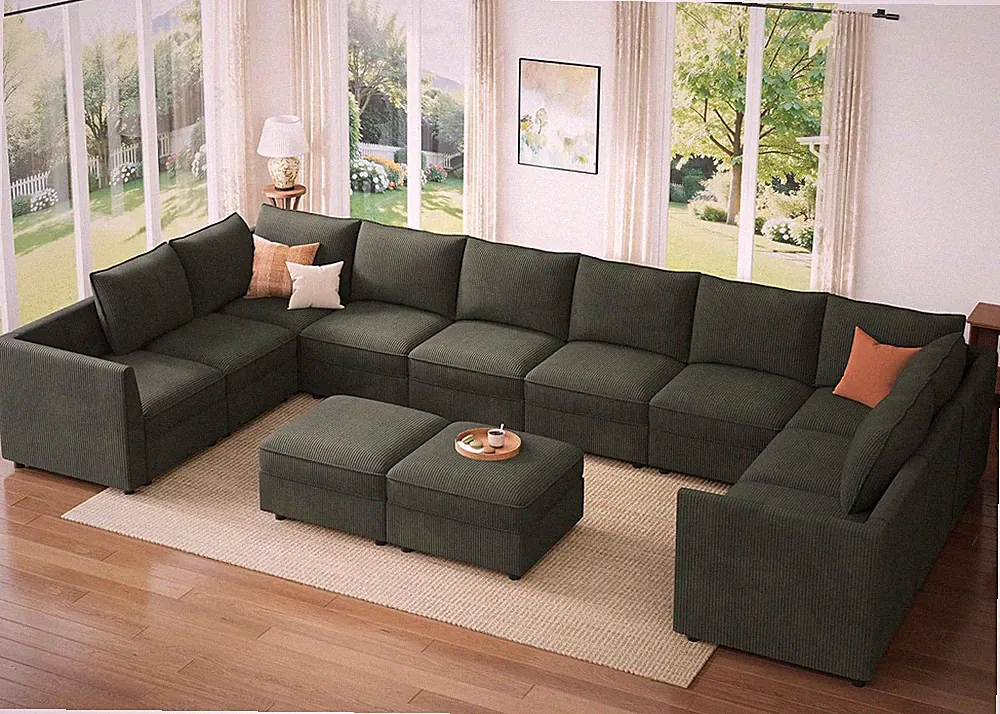 Green Modular Sectional Sofa Sleeper with Storage for Living Room