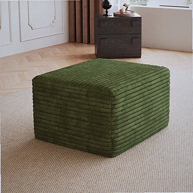 Green Plush Corduroy Ottoman Sofa Sectional Chaise Lounge