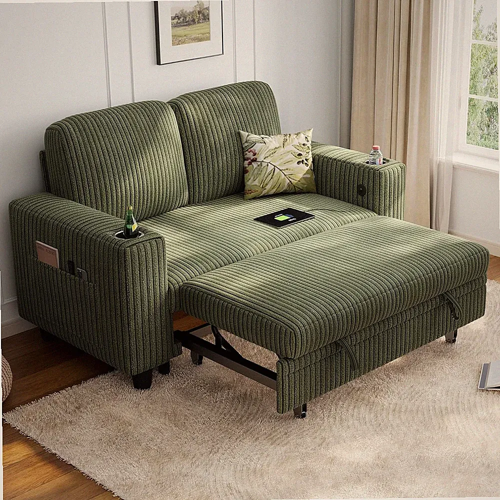 Green Pull Out Loveseat Sofa Sectional Sleeper Couch for Living Room & Bedroom