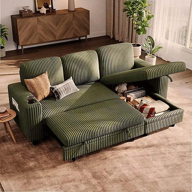Green Sectional Sleeper Sofa with USB, Storage & Cup Holders - Plush Comfort