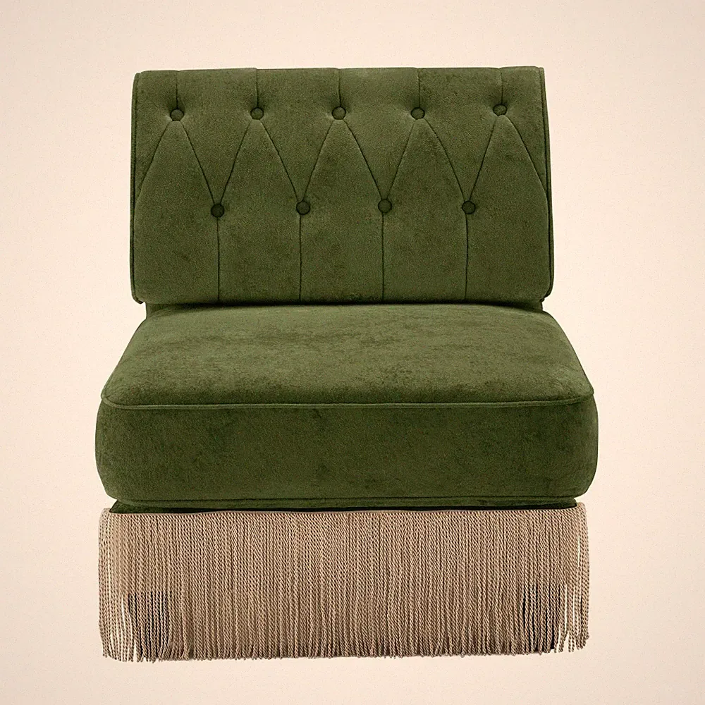 Green Velvet 1 Seat Armless Sofa Chesterfield Button Tufted Modular Single Couch