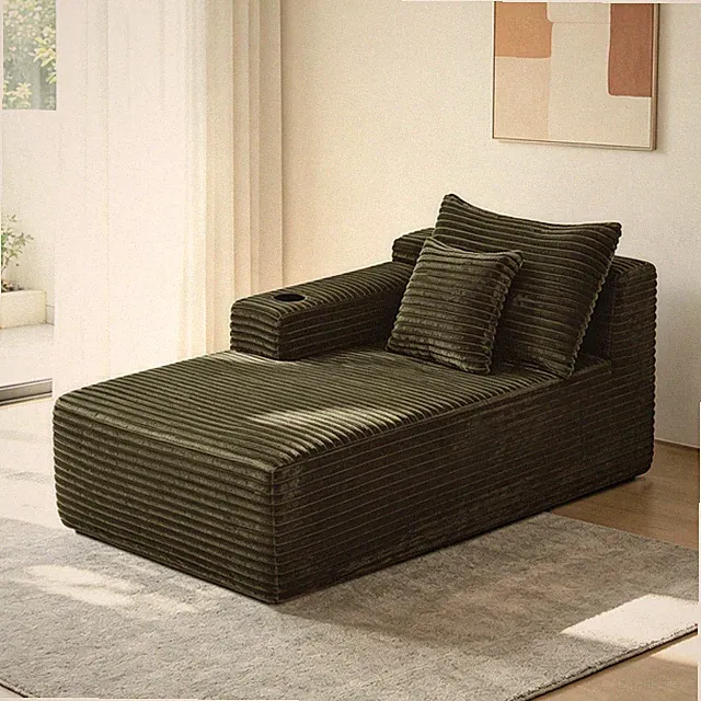 Green Velvet Chaise Lounge Sofa 37.5" Left Chaise Sectional