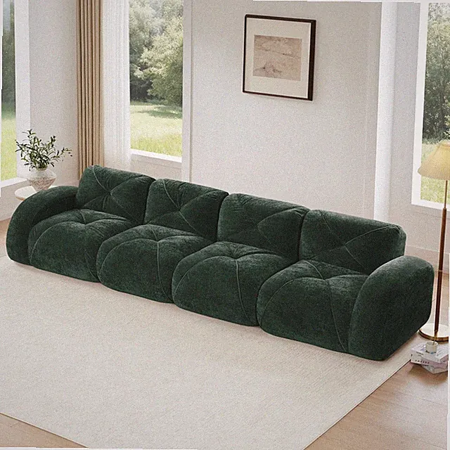 Green Velvet Modular Sectional Sofa, 4 Seat Cloud Couch No Assembly Required