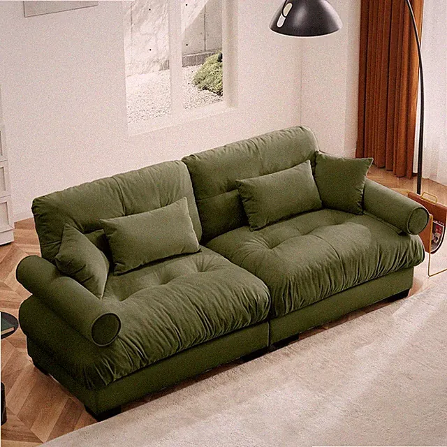 Green Velvet Oversized Modular Loveseat Sofa with Foam Cushions & Pillows