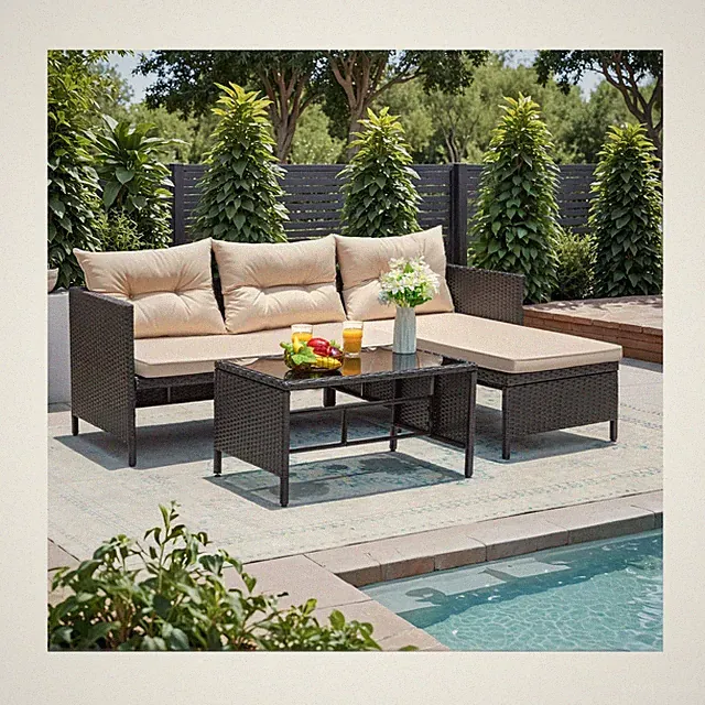 Greesum 3 Piece Patio Furniture Set Outdoor Wicker Rattan Sectional Sofa with...