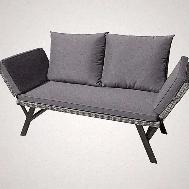 Greesum Outdoor Sofa, Woven Rattan Patio Furniture, Convertible Daybed or Dou...