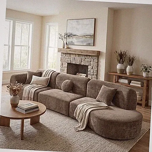 Grelyn 140" Modular Sectional Sofa Couch, Wool Fabric Boneless Cloud Brown