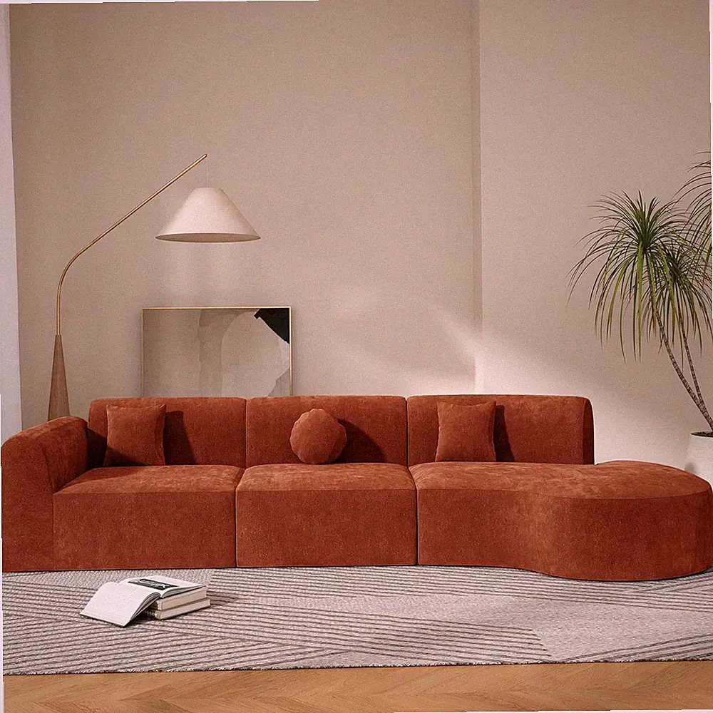 Grelyn Modern Curved Modular Sectional Sofa, Wool Fabric Large Cloud Couch, 6-Se