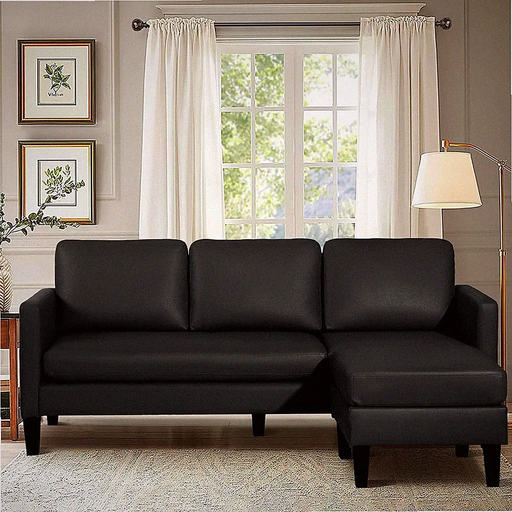 Grepatio Faux Leather Sectional Sofa Couch with Reversible Chaise L Shaped Couch