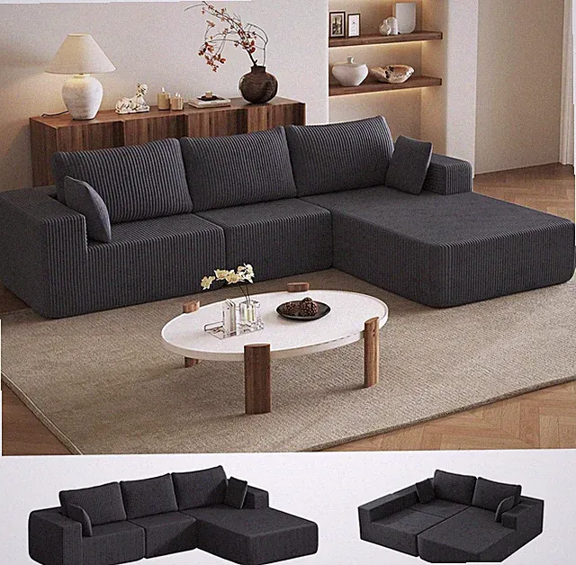 Grey 108" Cloud Sectional Sofa with L-Shape Chaise, No Assembly Required