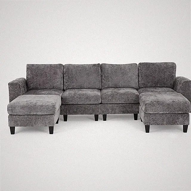 Grey 118" U-Shaped Sectional Sofa with Ottomans & Foldable Side Table