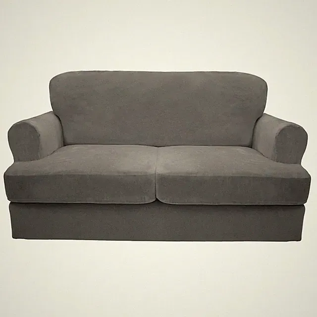 Grey 2 Cushion Loveseat Soft Velvet Sofa Cover Slipcover Set, Couch Cushion