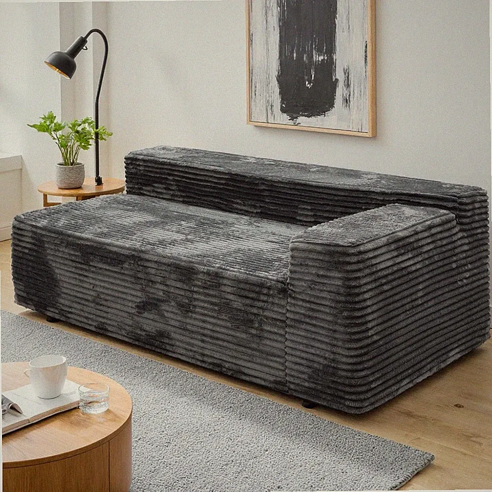Grey 2 Seat Cloud Sofa Plush Corduroy Fabric Modular Sectional Couch