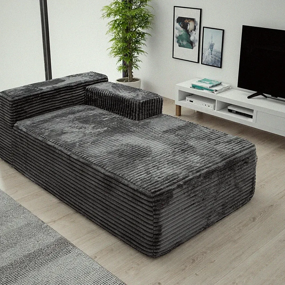 Grey 2 Seat Modular Sectional Sofa Plush Corduroy Fabric Foam Filled No Assembly