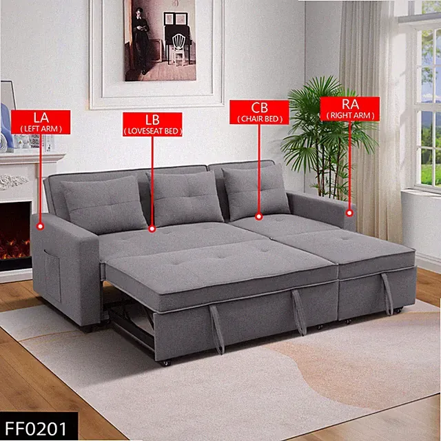 Grey Breathable Sackcloth Fabric Living Room 3Pc Recliner Extendable Sofa Set