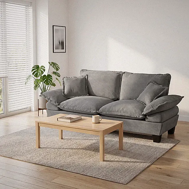 Grey Chenille Sailboat Sofa 2-Seater Modular Loveseat Curved Armrests Comfort