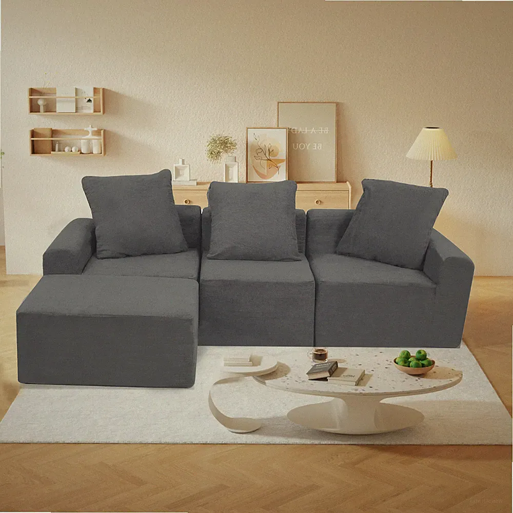 Grey Convertible Modular Sectional Sofa Set Popular Microfiber Fabric Sofa