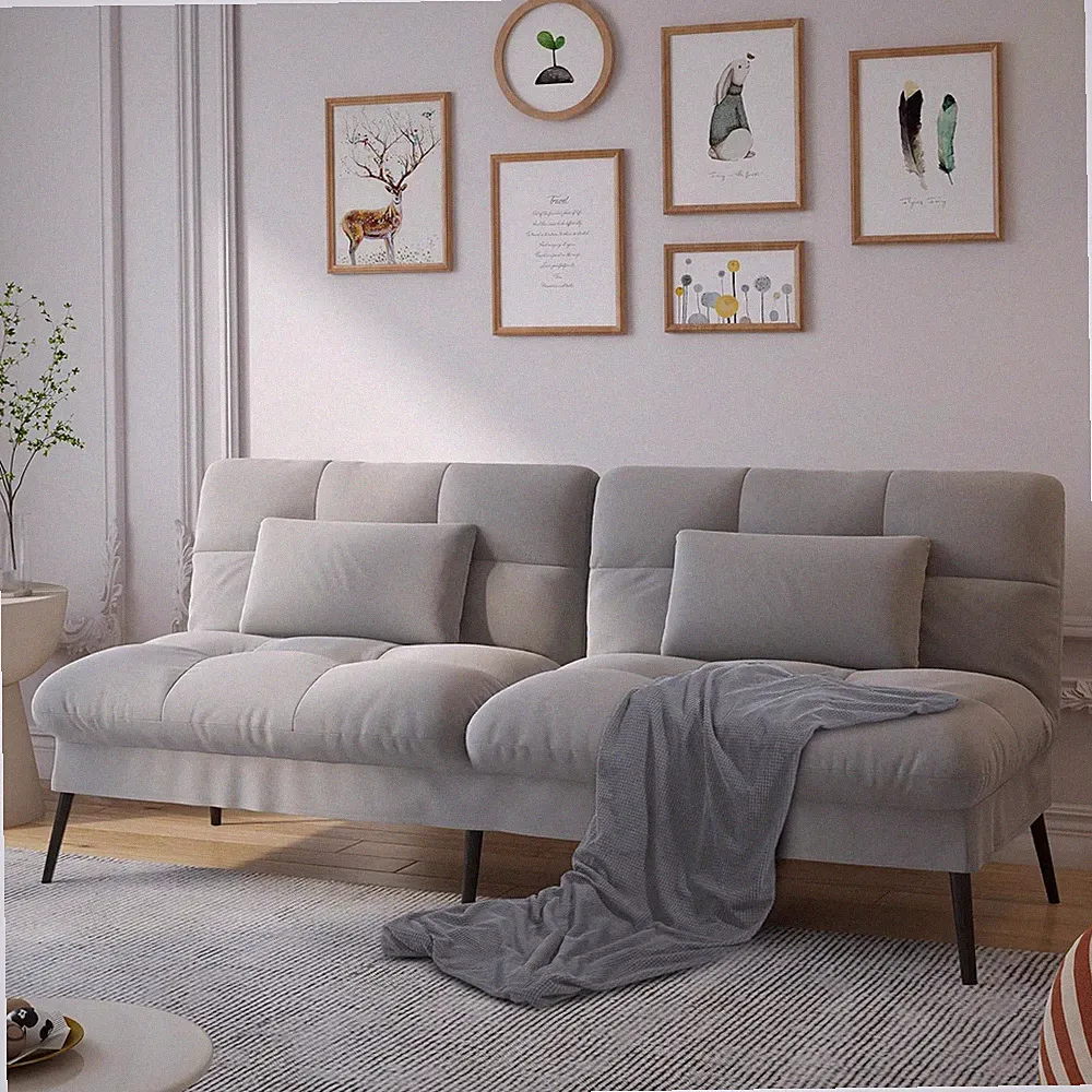 Grey Convertible Sofa Bed with Adjustable Backrest for Living Room
