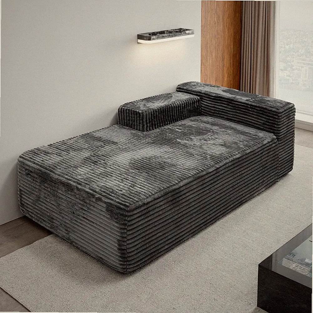 Grey Corduroy 2 Seat Modular Sectional Sofa Cloud-Lounge Comfort Foam Filled